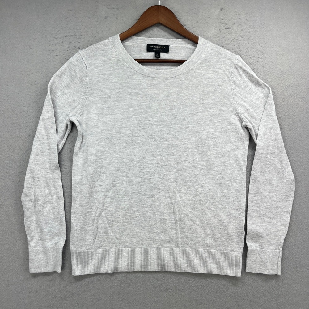 Banana Republic Sweater Womens M Gray Forever Crewneck Cotton Bamboo Minimalist
